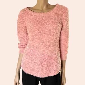 John Paul Richard Pink Sweater Eyelash Size Large Boucle Popcorn JPR Hi-Low